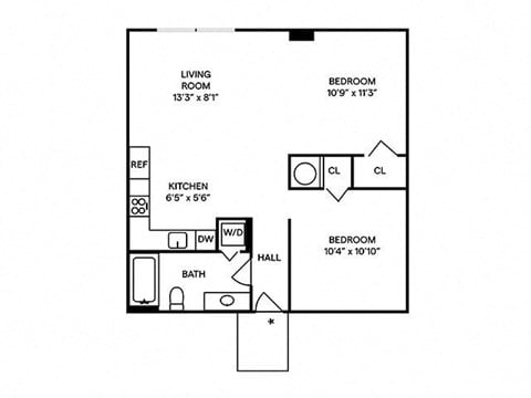 Floor plan for studio, 1 bath, 680 sqft